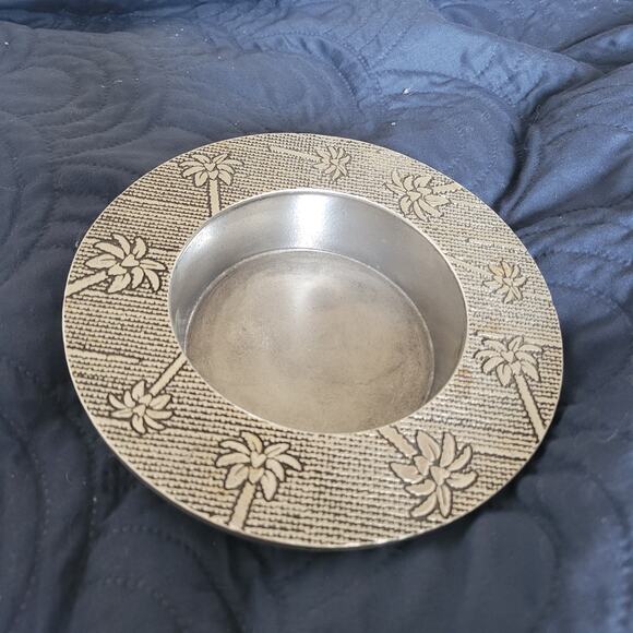 Palm Tree Pattern Wilton Co. Heavy Metal Bottle Coaster, Trinket Dish, Wine - Picture 6 of 6